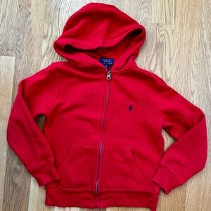 Polo by Ralph Lauren Red Kids Full-Zip Hoodie with Navy Pony: Boys Youth Size 8